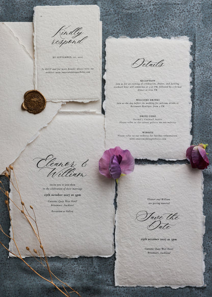 'Eleanor' Handmade Paper Wedding Stationery Invitation