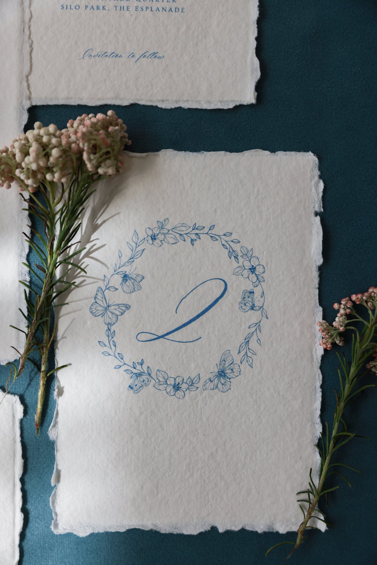 'Kristina' Blue Calligraphy Style Wedding Invitation