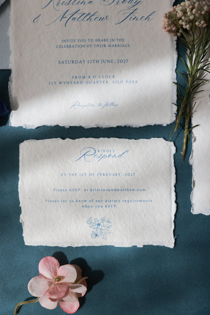 'Kristina' Blue Calligraphy Style Wedding Invitation