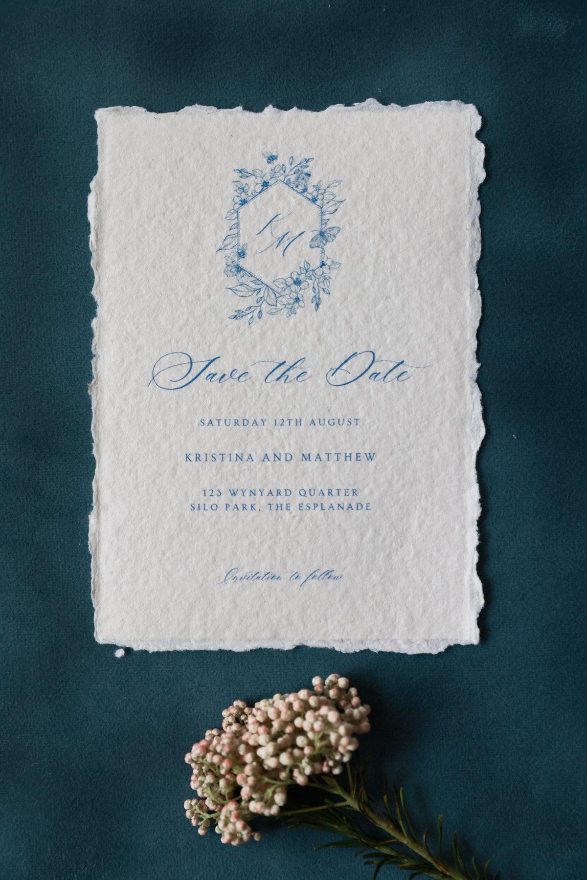 'Kristina' Blue Calligraphy Style Wedding Invitation
