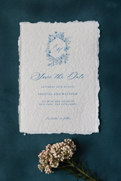 'Kristina' Blue Calligraphy Style Wedding Invitation