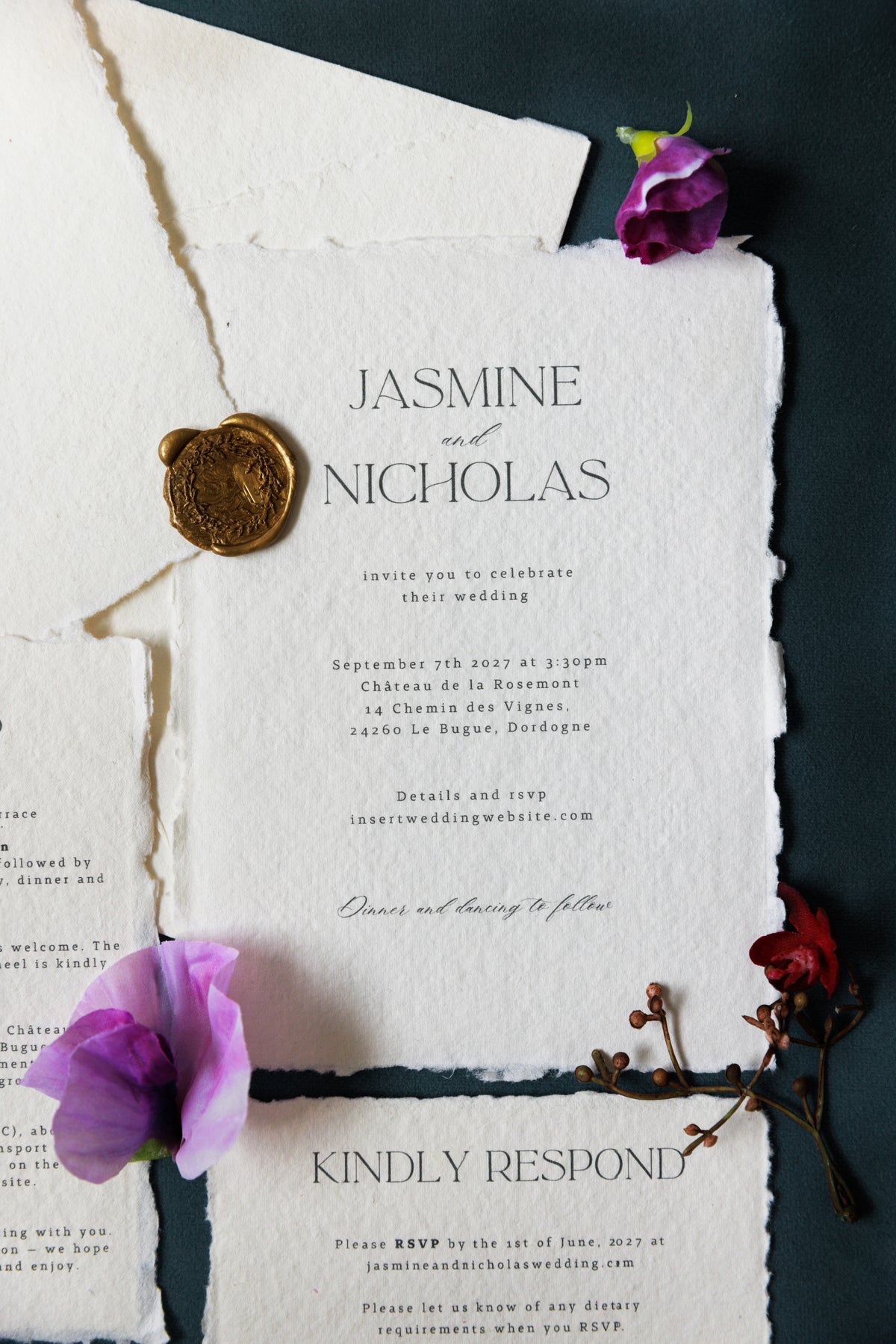 'Jasmine' Handmade Paper Wedding Stationery Invitation Suite
