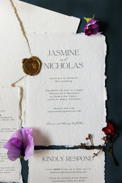'Jasmine' Handmade Paper Wedding Stationery Invitation Suite