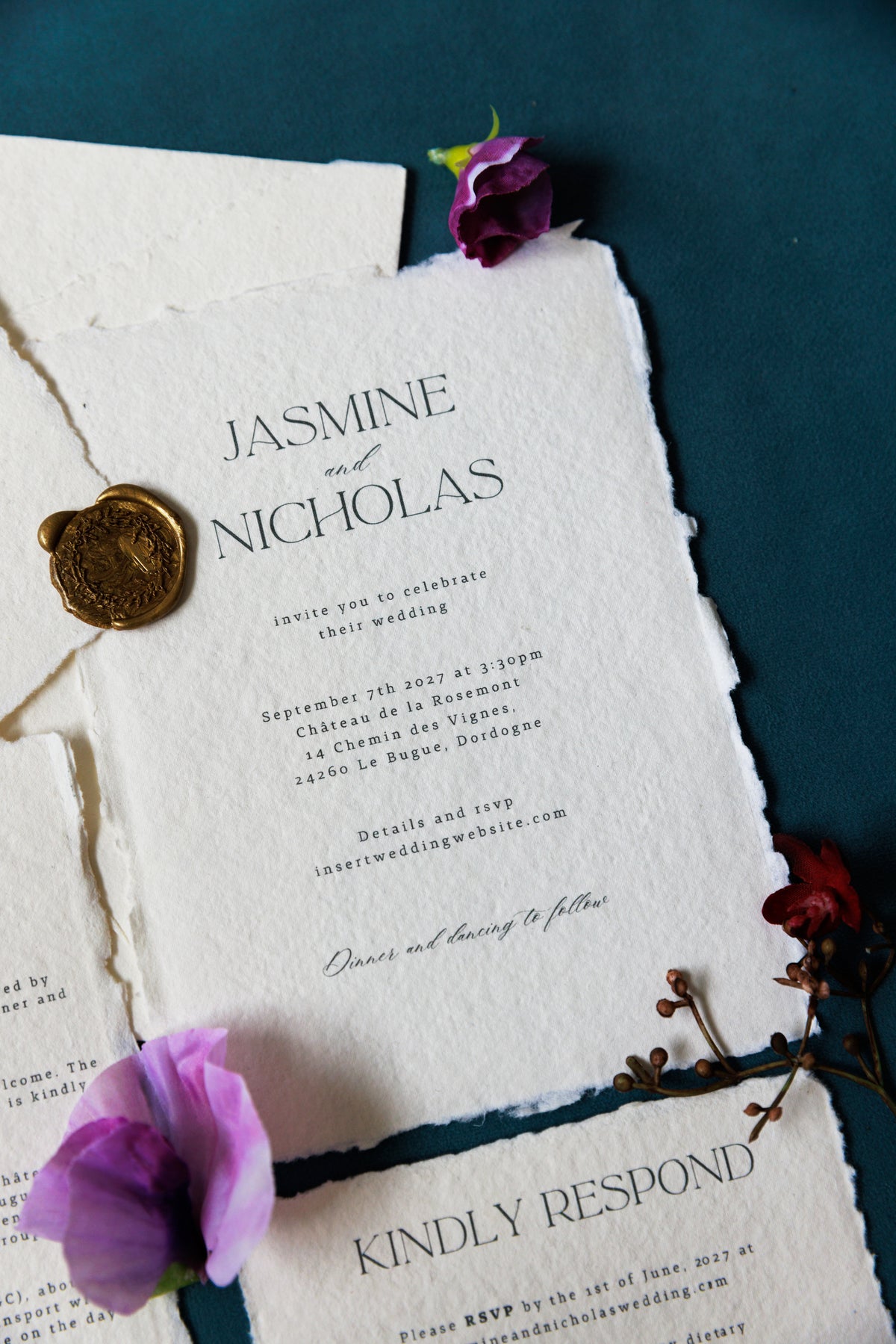 'Jasmine' Handmade Paper Wedding Stationery Invitation Suite