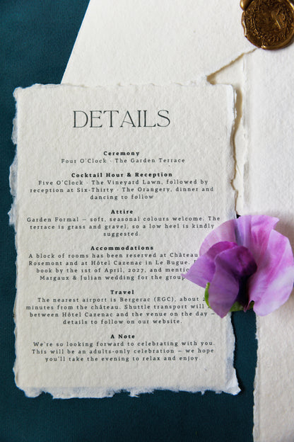 'Jasmine' Handmade Paper Wedding Stationery Invitation Suite