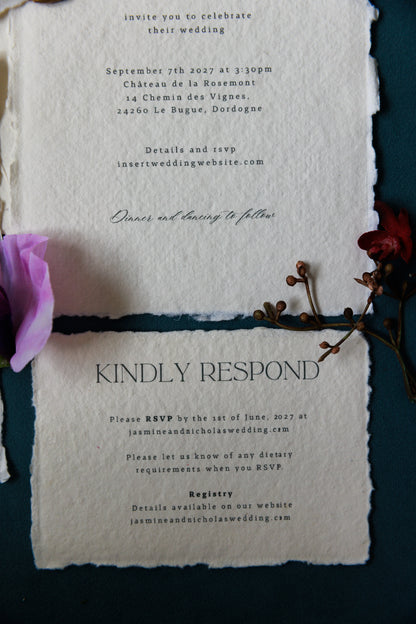 'Jasmine' Handmade Paper Wedding Stationery Invitation Suite