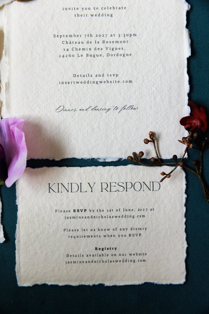 'Jasmine' Handmade Paper Wedding Stationery Invitation Suite