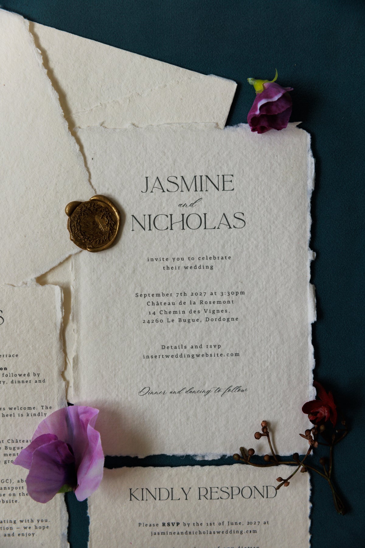 'Jasmine' Handmade Paper Wedding Stationery Invitation Suite