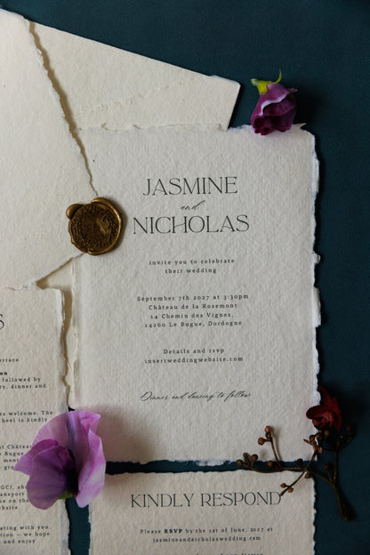 'Jasmine' Handmade Paper Wedding Stationery Invitation Suite