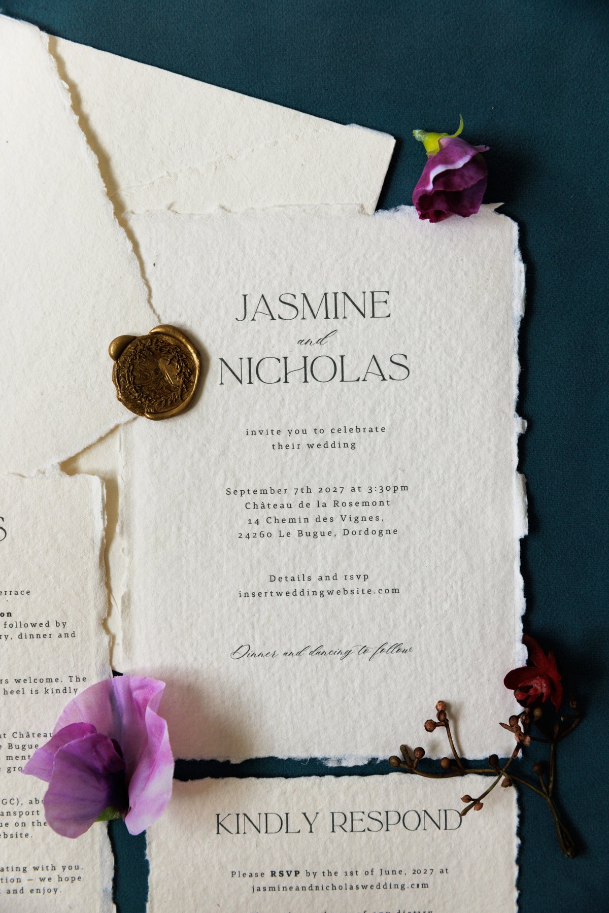 'Jasmine' Handmade Paper Wedding Stationery Invitation Suite