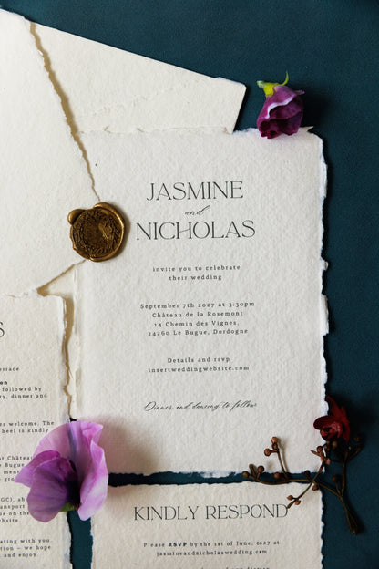 'Jasmine' Handmade Paper Wedding Stationery Invitation Suite
