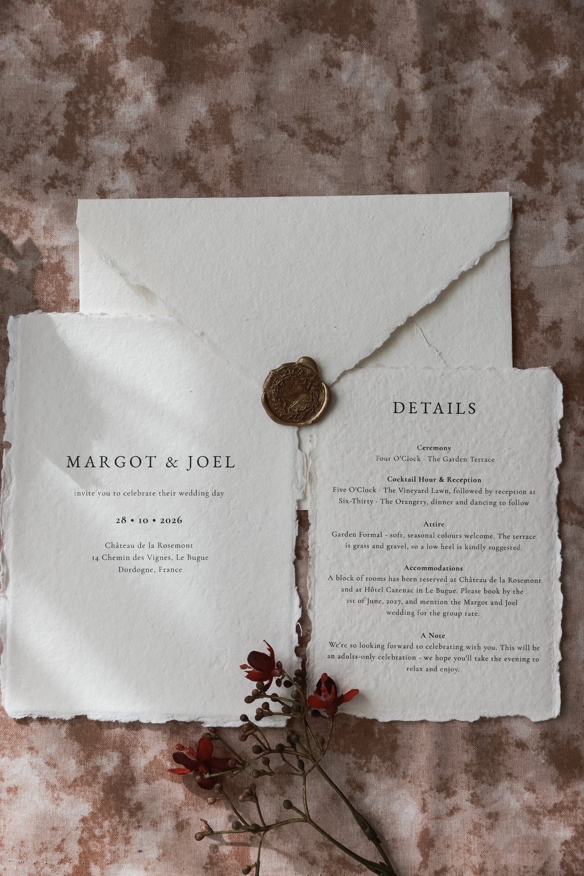 'Margot' Handmade Paper Wedding Stationery Invitation