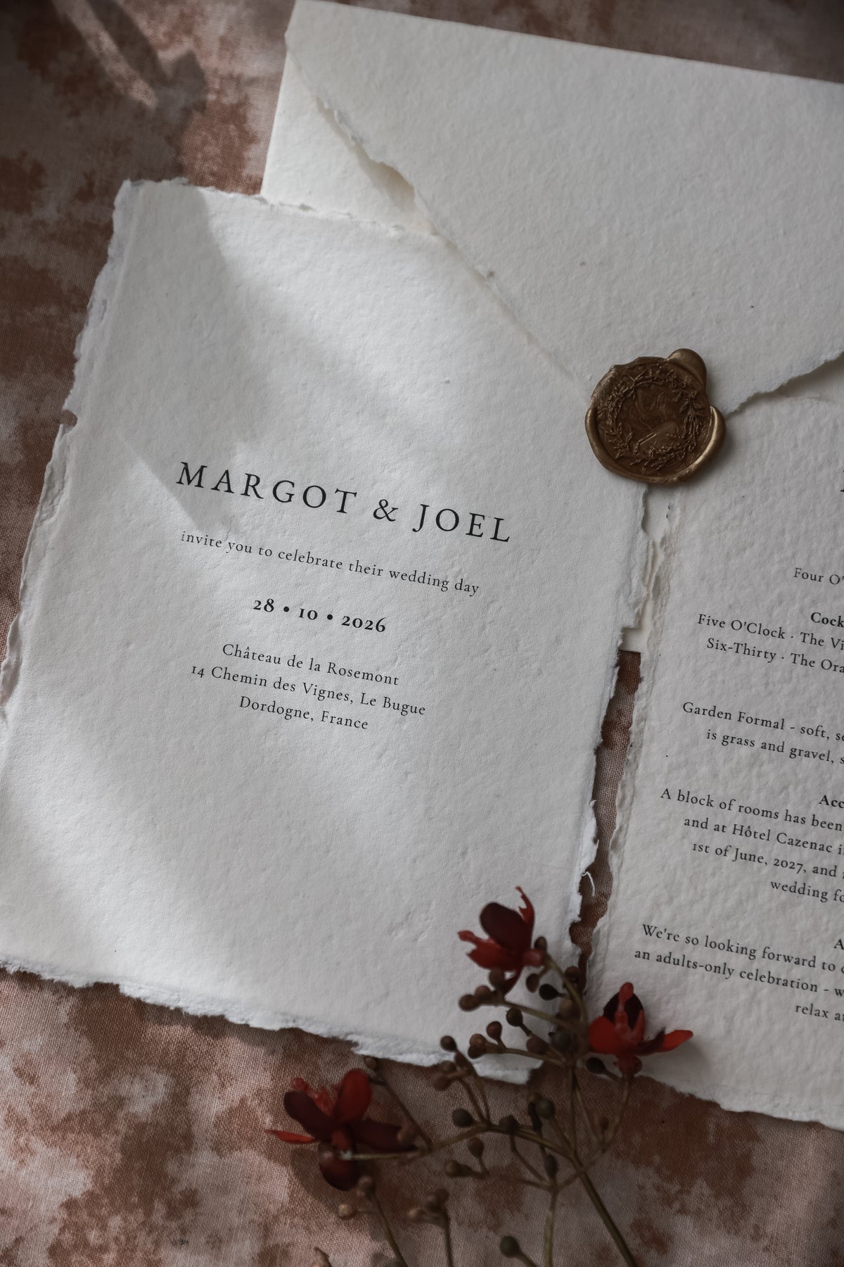 'Margot' Handmade Paper Wedding Stationery Invitation