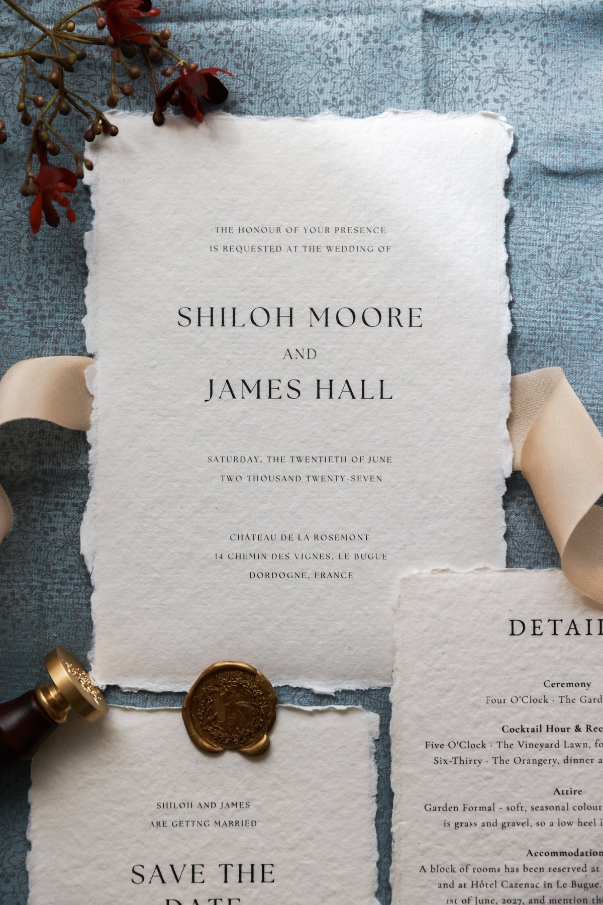 'Shiloh' Handmade Paper Wedding Stationery Invitation