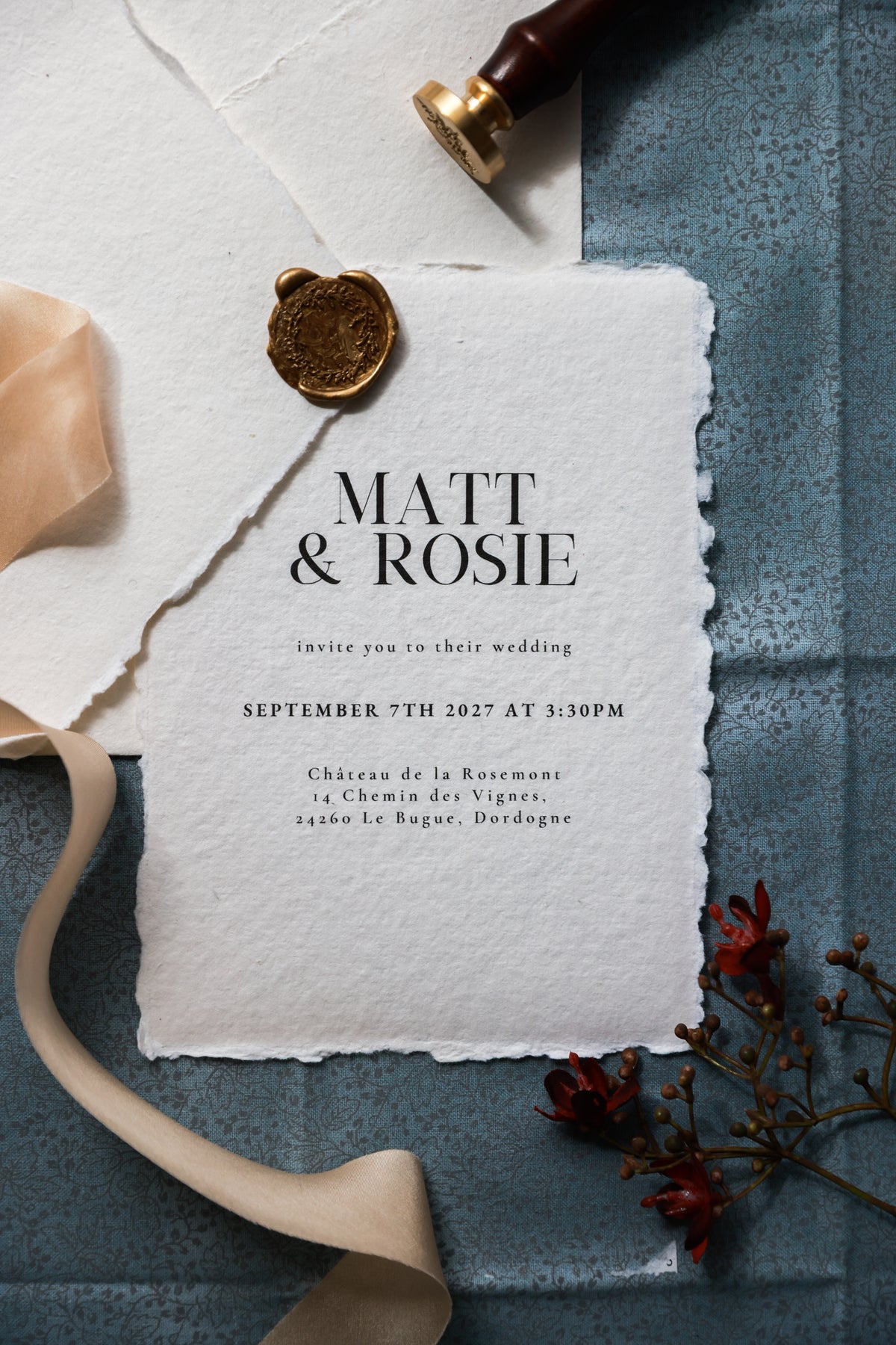 'Rosie' Handmade Paper Wedding Stationery Invitation