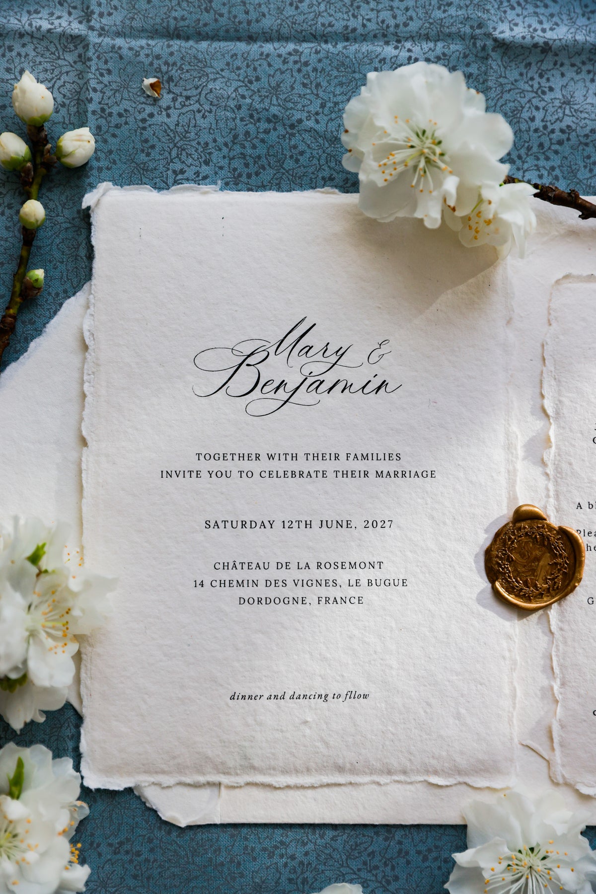 'Mary' Handmade Paper Wedding Stationery Invitation