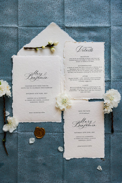 'Mary' Handmade Paper Wedding Stationery Invitation