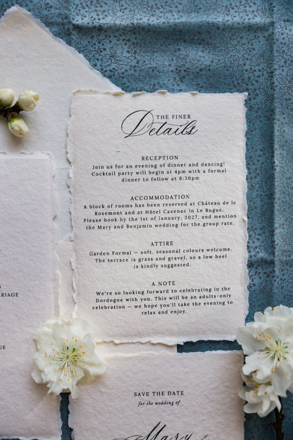 'Mary' Handmade Paper Wedding Stationery Invitation
