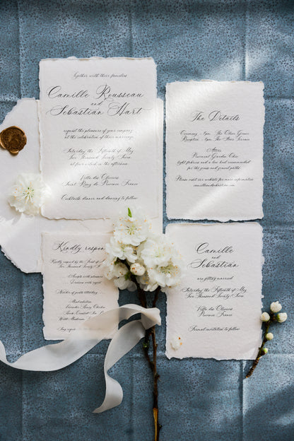 'Camille' Romantic Calligraphy Handmade Paper Wedding Invitation