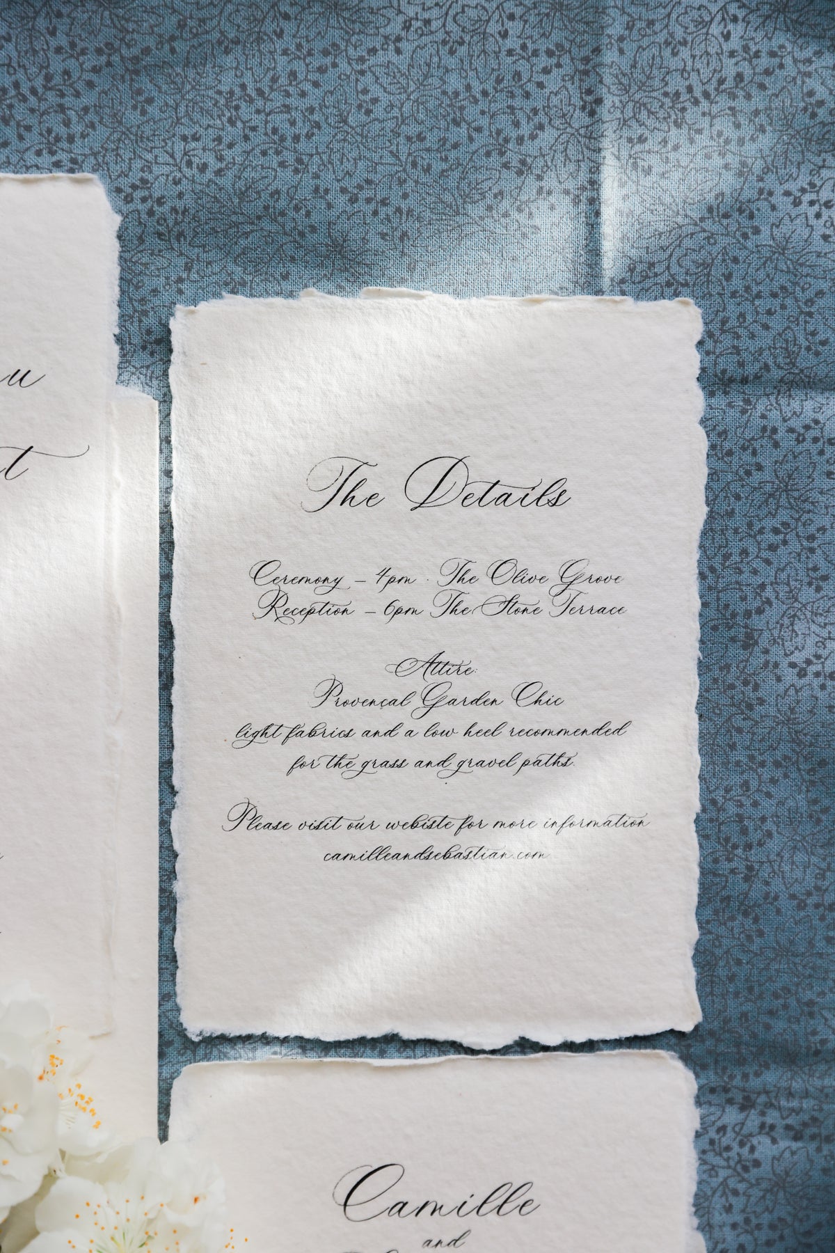 'Camille' Romantic Calligraphy Handmade Paper Wedding Invitation