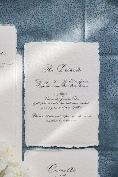 'Camille' Romantic Calligraphy Handmade Paper Wedding Invitation