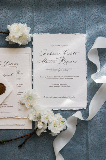 'Isabella' Romantic Calligraphy Handmade Paper Wedding Invitation