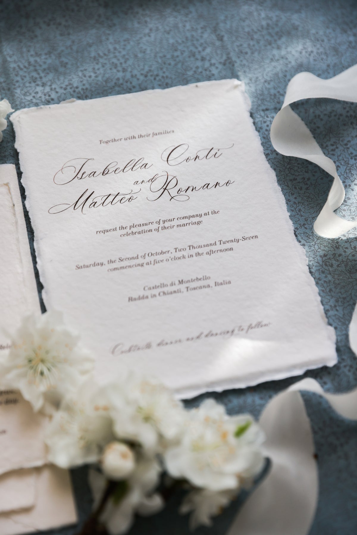 'Isabella' Romantic Calligraphy Handmade Paper Wedding Invitation