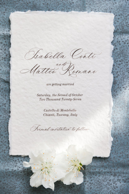 'Isabella' Romantic Calligraphy Handmade Paper Wedding Invitation