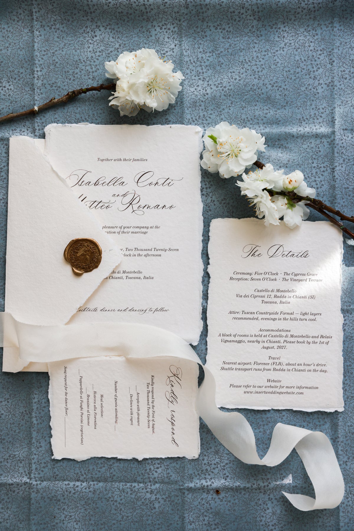 'Isabella' Romantic Calligraphy Handmade Paper Wedding Invitation