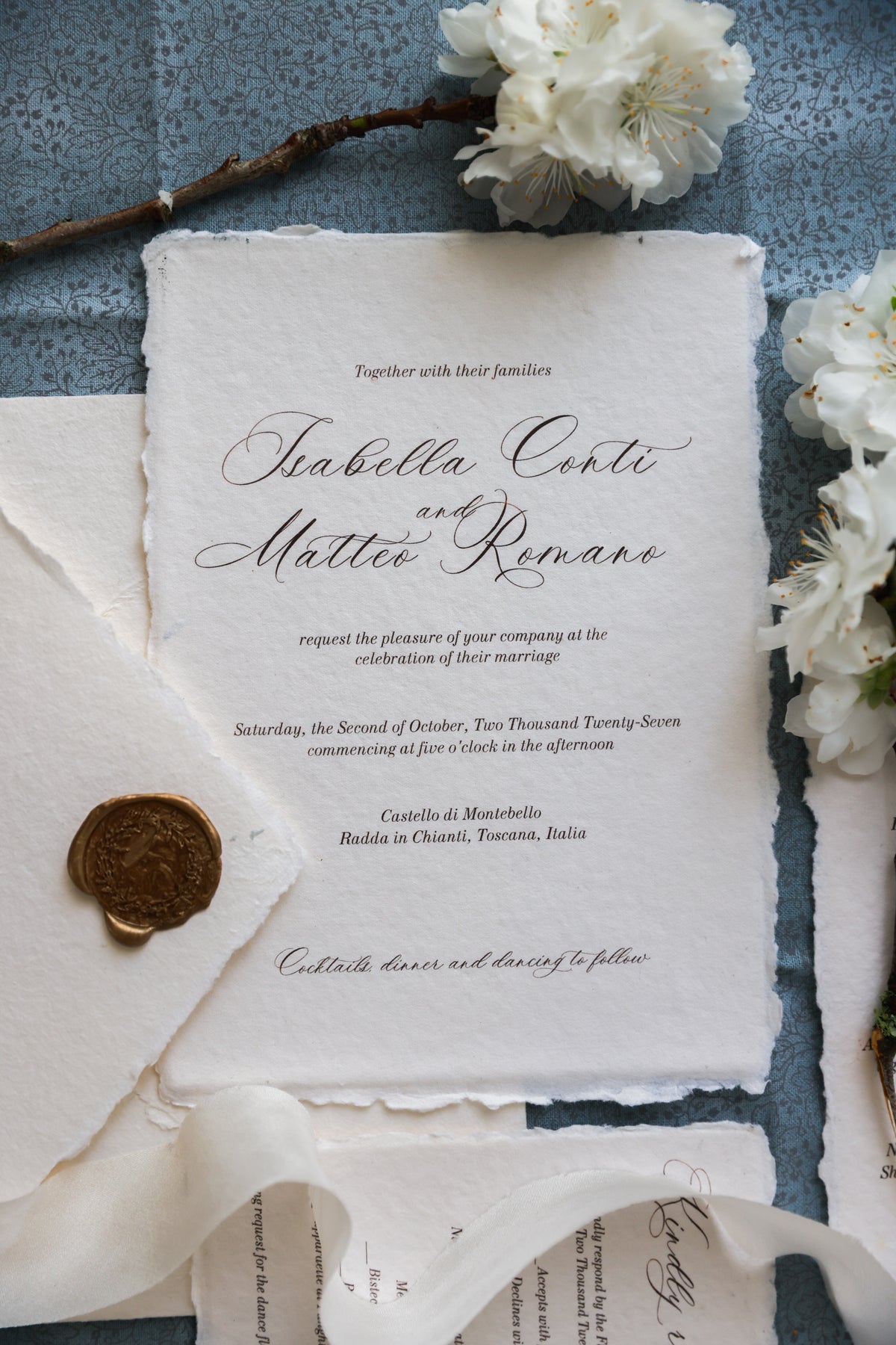 'Isabella' Romantic Calligraphy Handmade Paper Wedding Invitation