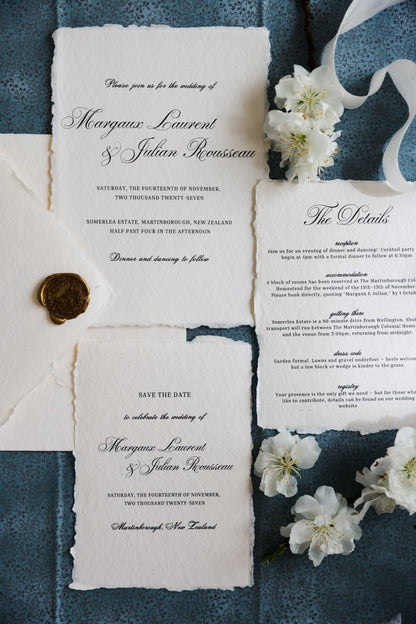 'Margaux' Romantic Old-world Handmade Paper Wedding Invitation