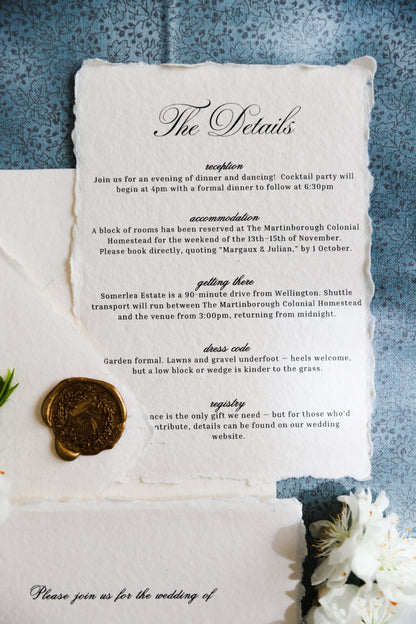 'Margaux' Romantic Old-world Handmade Paper Wedding Invitation
