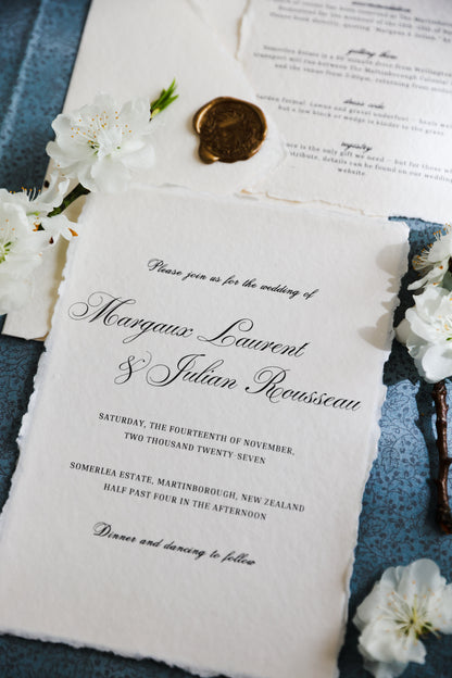 'Margaux' Romantic Old-world Handmade Paper Wedding Invitation
