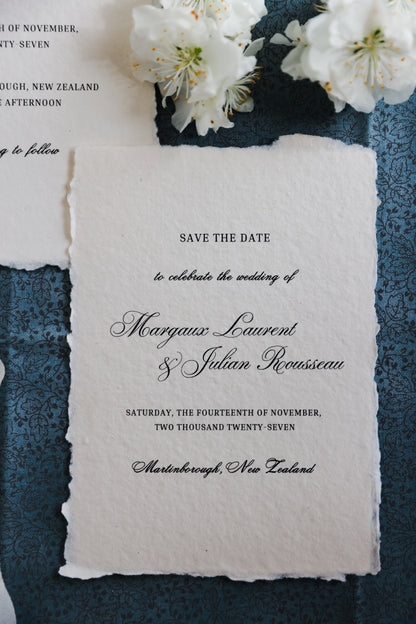 'Margaux' Romantic Old-world Handmade Paper Wedding Invitation