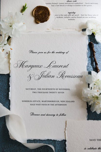 'Margaux' Romantic Old-world Handmade Paper Wedding Invitation