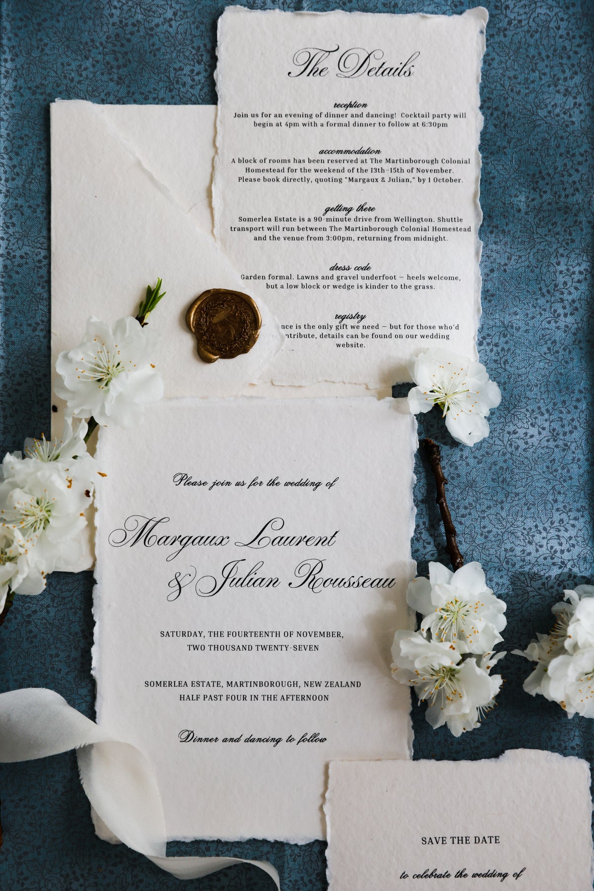 'Margaux' Romantic Old-world Handmade Paper Wedding Invitation
