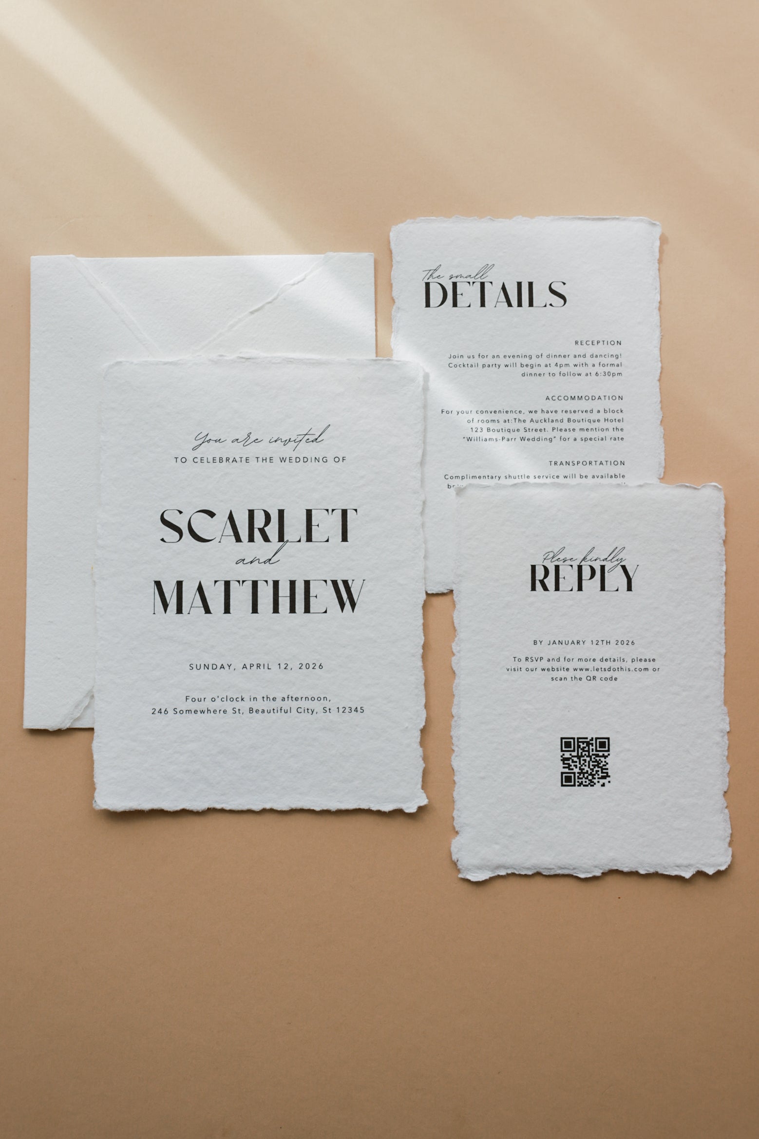 handmade paper invitation suite