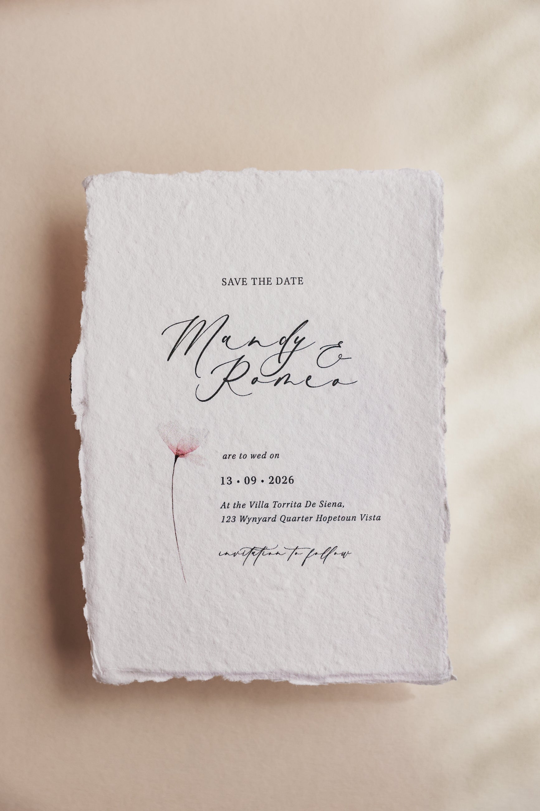 'Mandy' Wedding Invitation Suite on Handmade Cotton Rag Paper