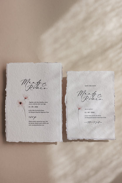 'Mandy' Wedding Invitation Suite on Handmade Cotton Rag Paper