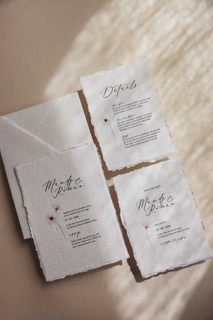 'Mandy' Wedding Invitation Suite on Handmade Cotton Rag Paper