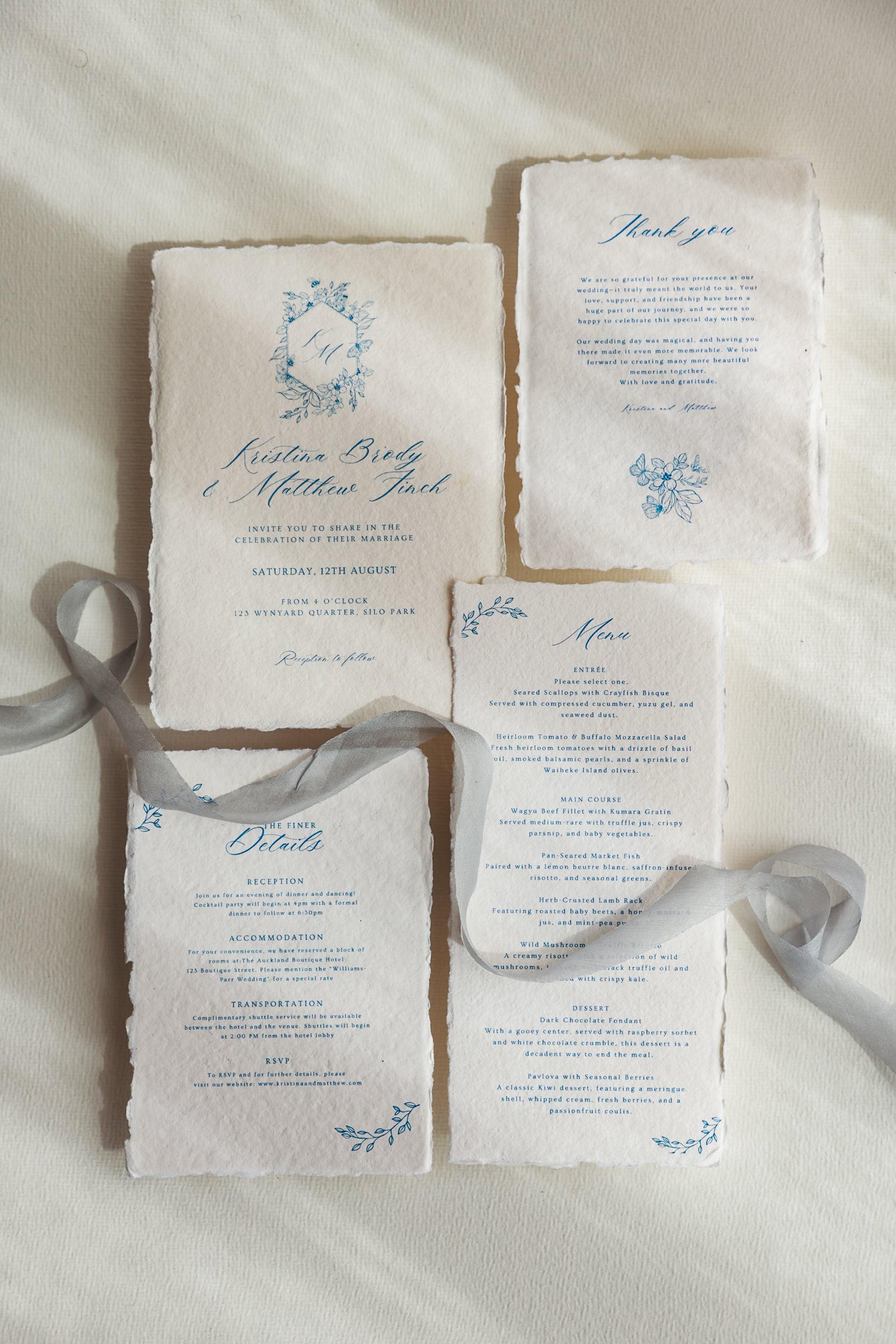 'Kristina' Blue Calligraphy Style Wedding Invitation