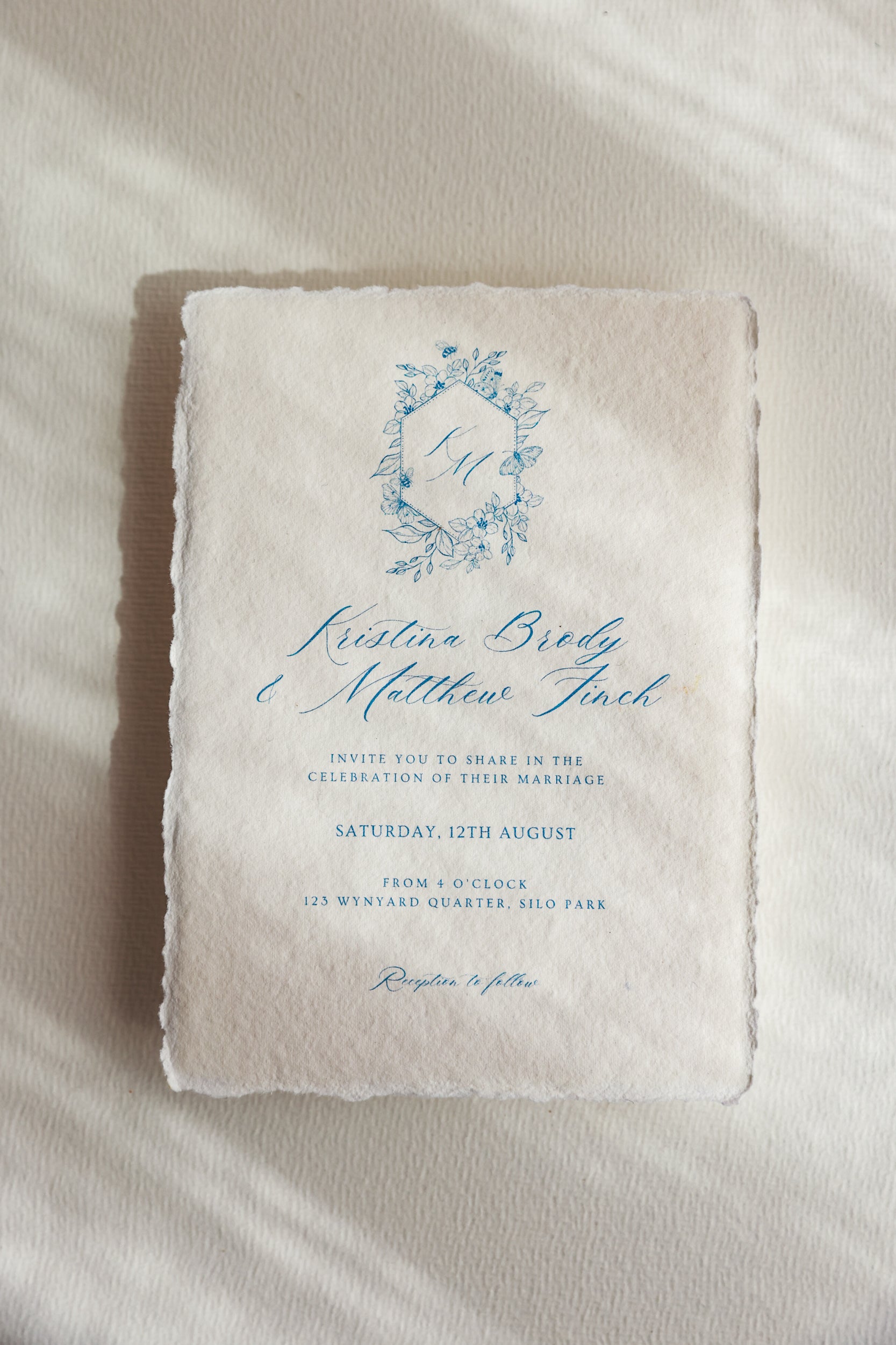 'Kristina' Blue Calligraphy Style Wedding Invitation