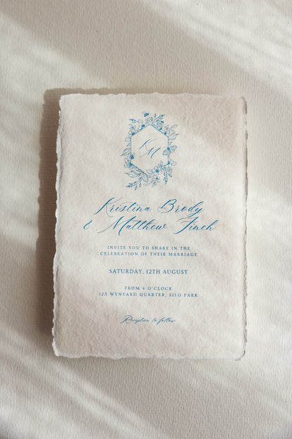 'Kristina' Blue Calligraphy Style Wedding Invitation