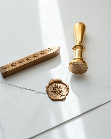 Botanical Wax Seal Stamp with Brass Handle and wax stick