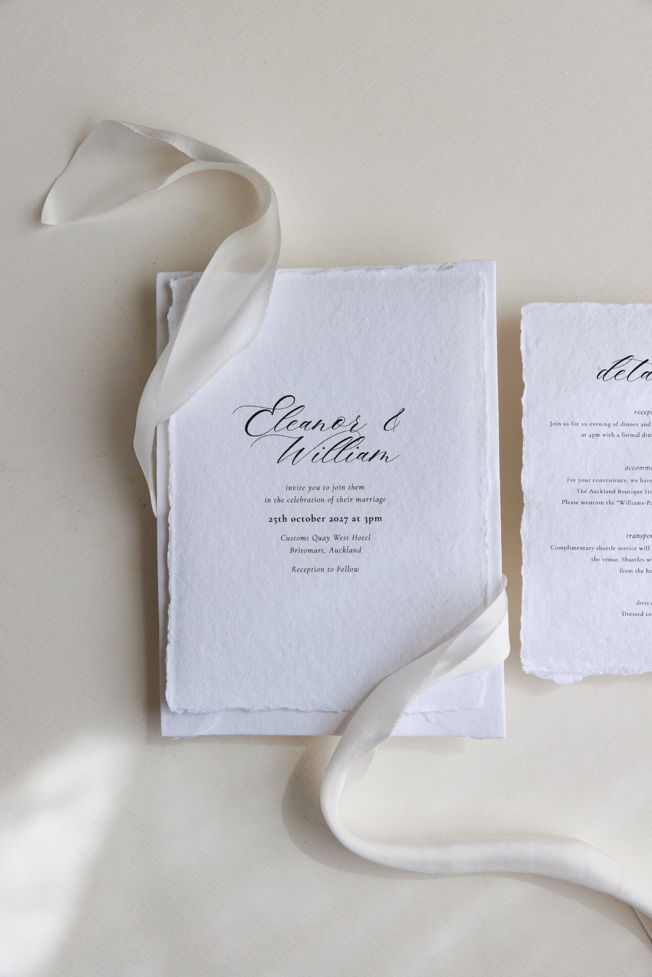 'Eleanor' Handmade Paper Wedding Stationery Invitation