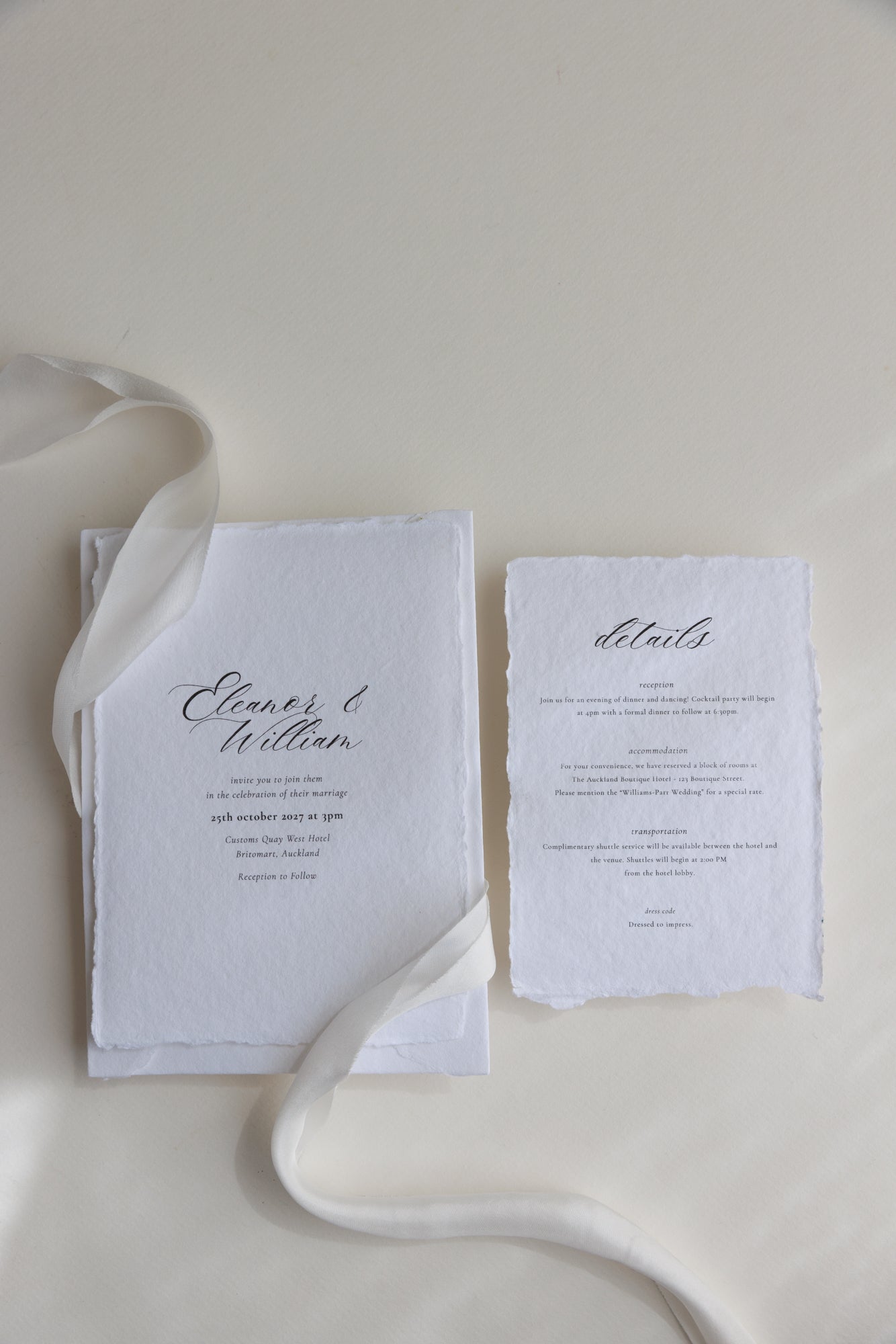'Eleanor' Handmade Paper Wedding Stationery Invitation