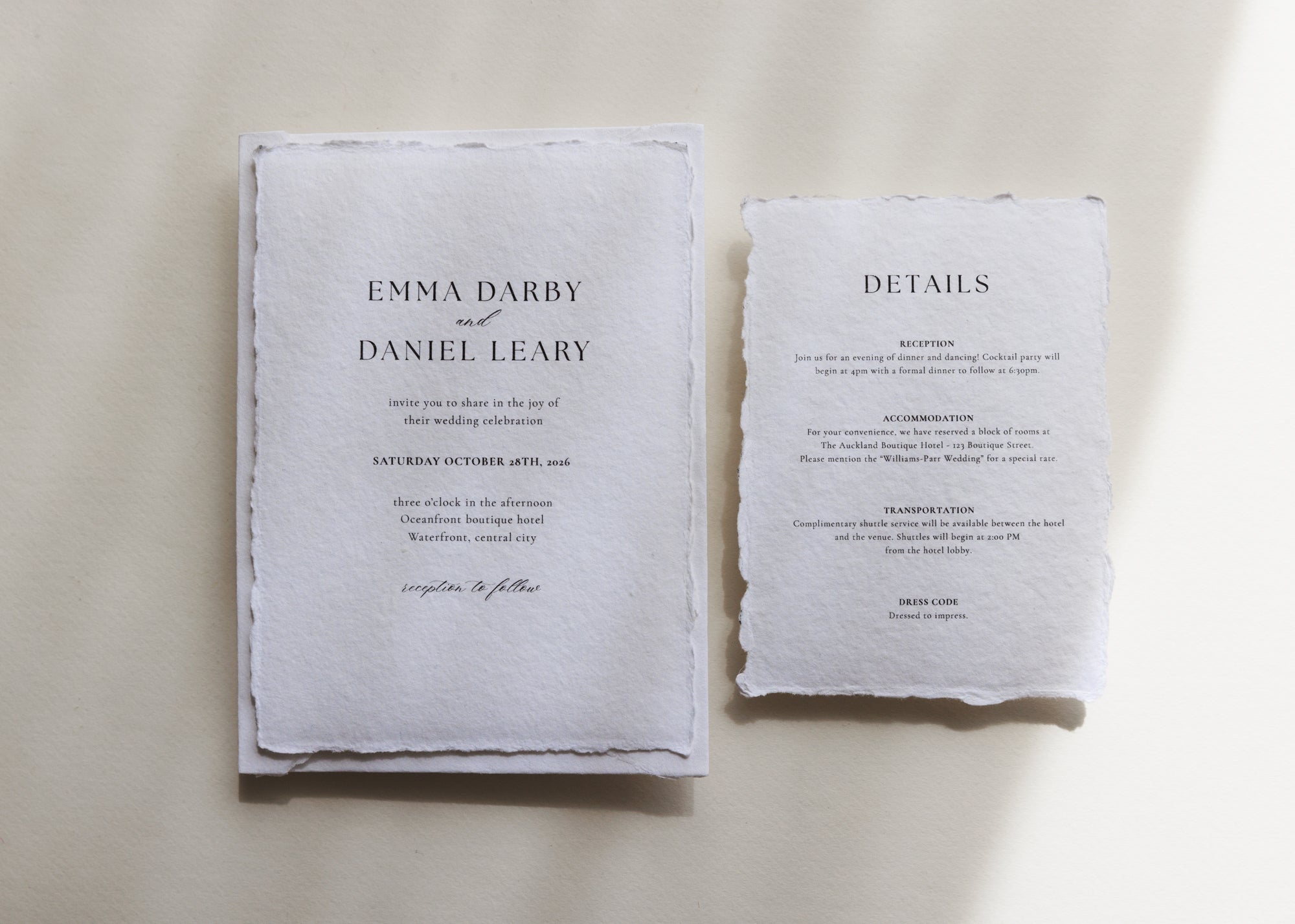 'Emma' Handmade Paper Wedding Stationery Invitation