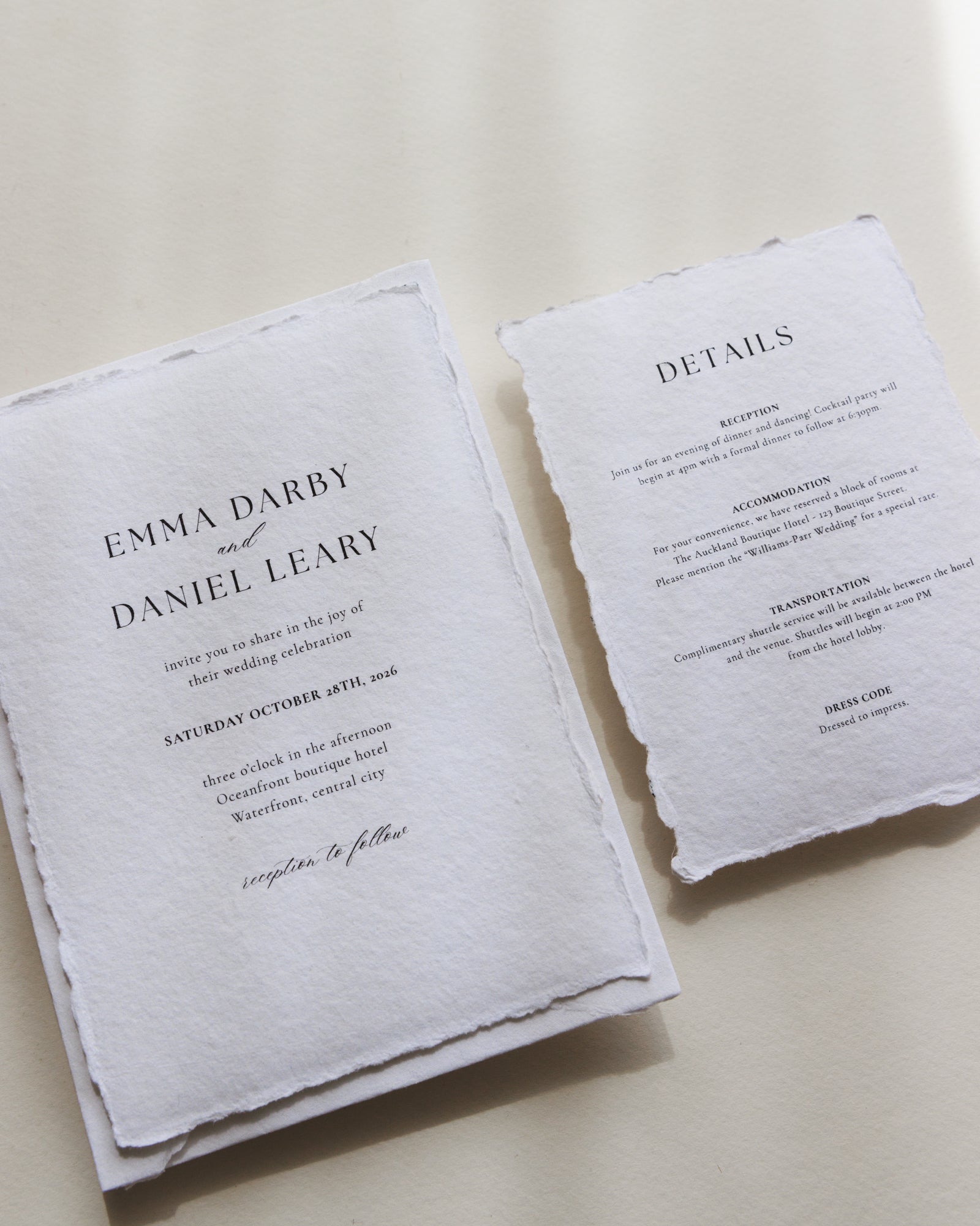 'Emma' Handmade Paper Wedding Stationery Invitation