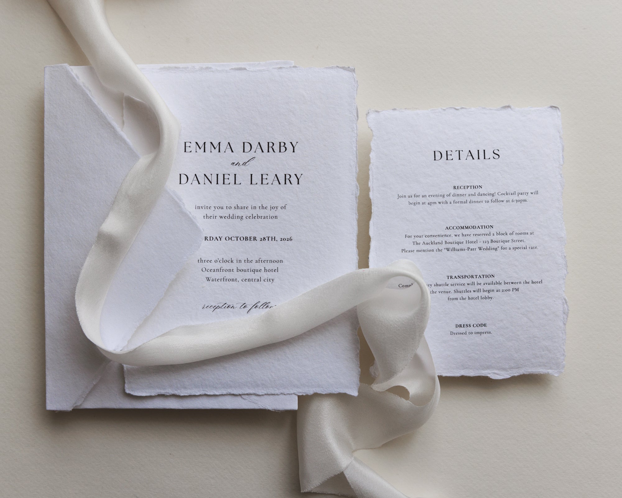 'Emma' Handmade Paper Wedding Stationery Invitation