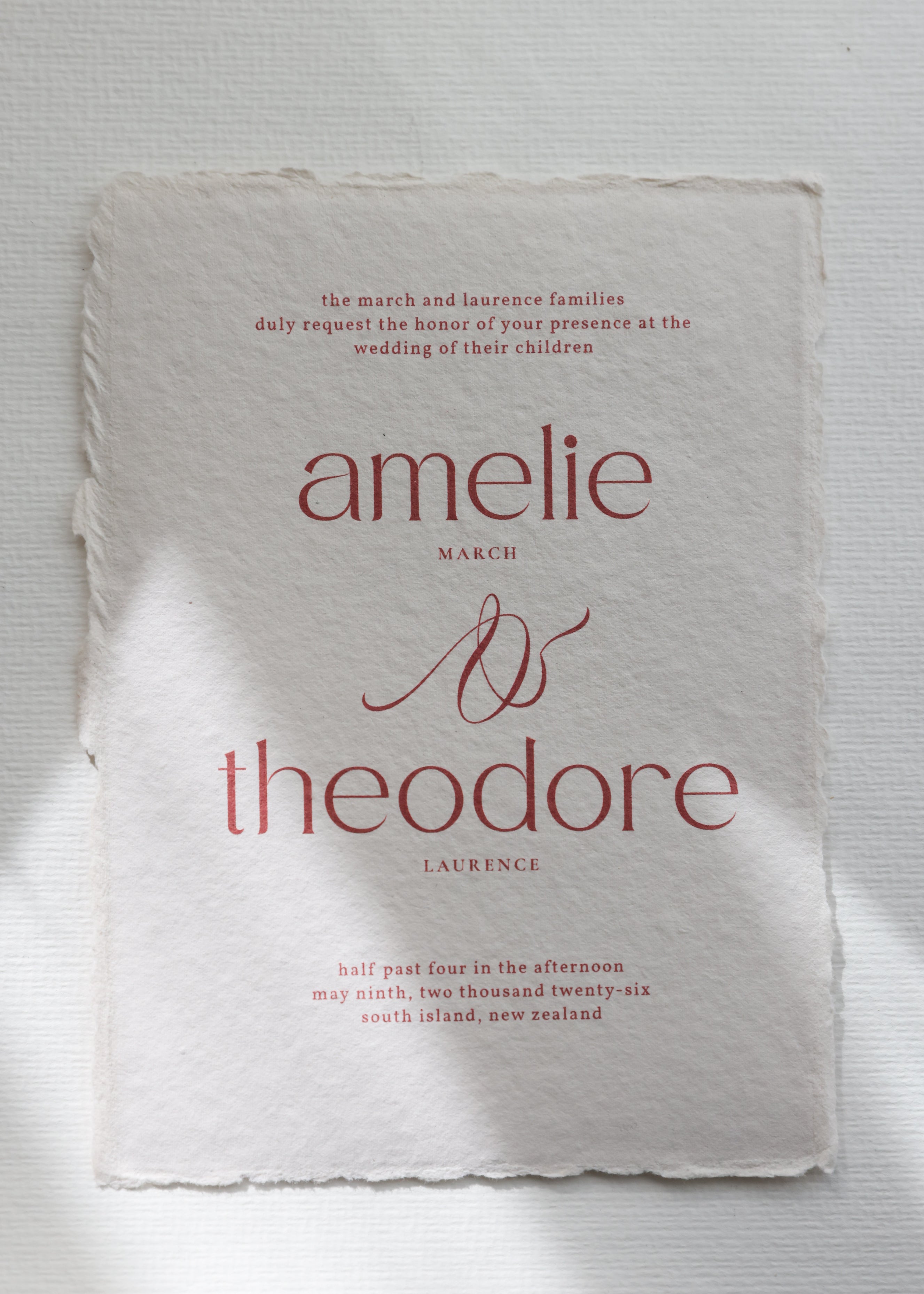 'Amelie' Handmade Paper Wedding Stationery Invitation